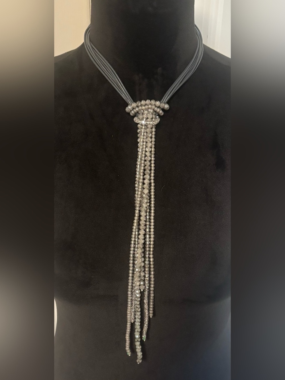 New Silver Tone Rhinestone Crystal Waterfall Tassel Statement Necklace